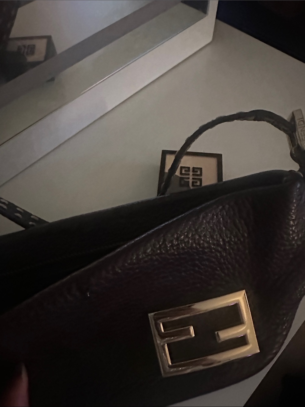 Givenchy Deep Plum Leather Shoulder Bag with Gold Logo Plaque
